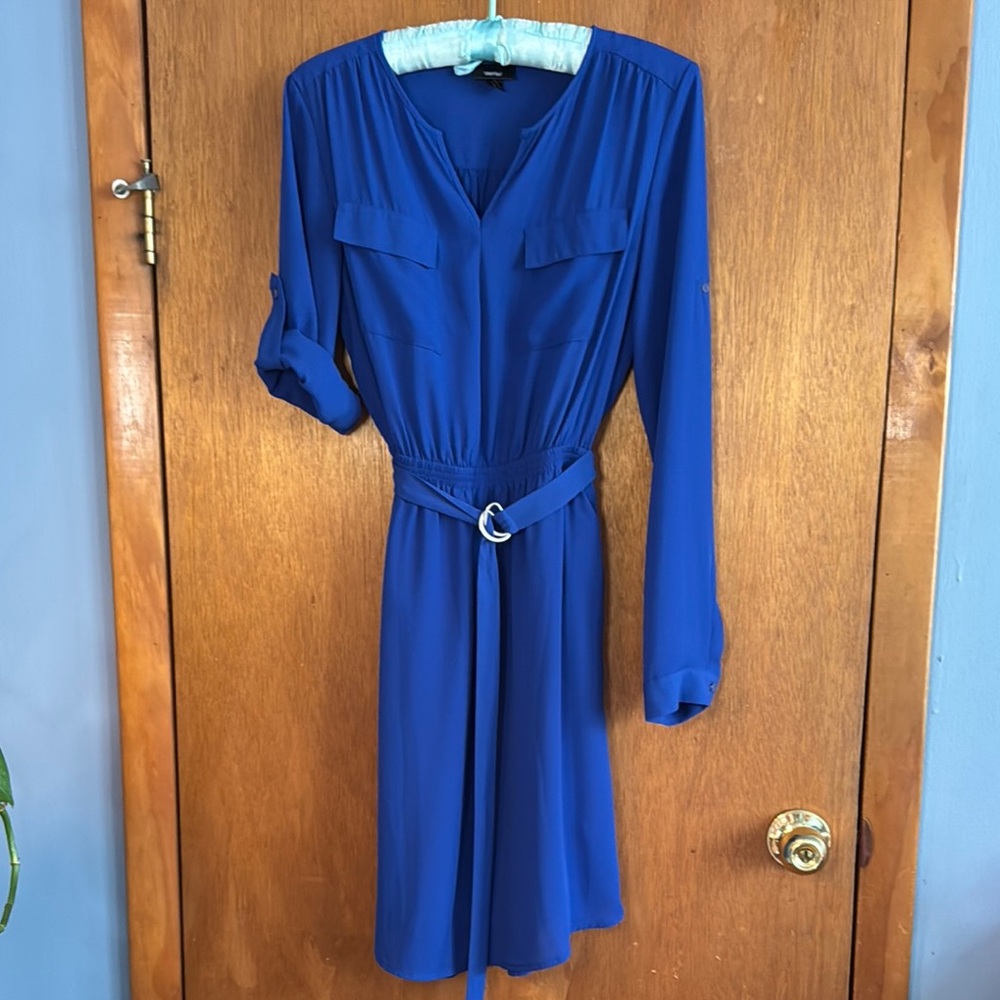 Massimo Blue Tie Front Long Sleeve Dress Sz S